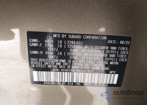 2022 Subaru Outback Limited z USA, uszkodzony, nr VIN 4S4BTANC6N3257917